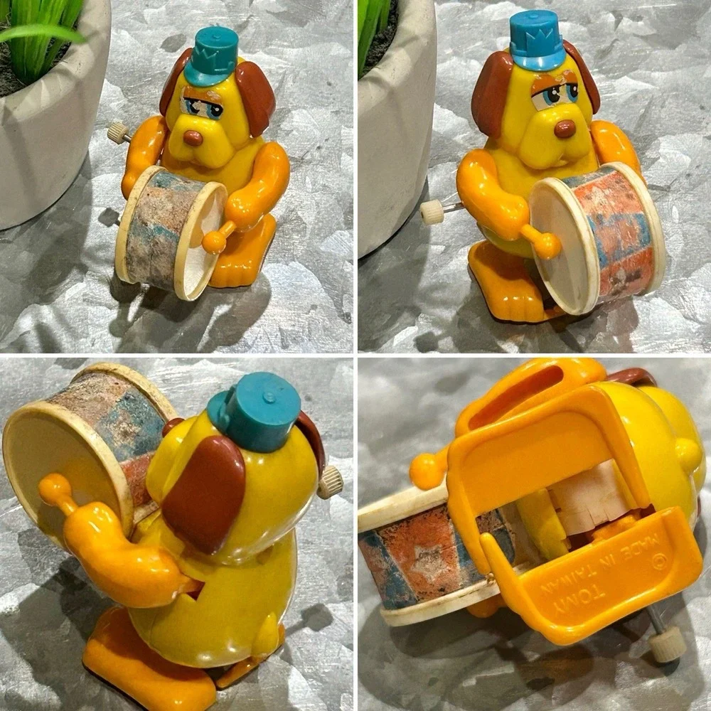 Vintage Tomy Marching Band Drummer Dog (X2)‎ Wind Up Toys *NOT WORKING, As-Is*